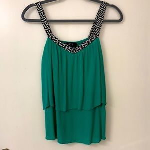 Green Tiered Gauze Top with Embroidered Straps
